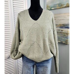 Pinque Design Studio Chenille Sweater Sage Green V-Neck Criss Cross Back Large